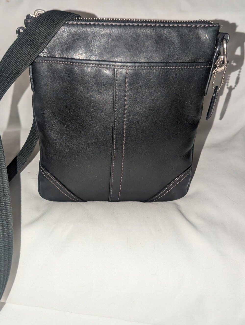 Vintage Y2K Coach Hampton Field Messenger Black Leather Crossbody Bag